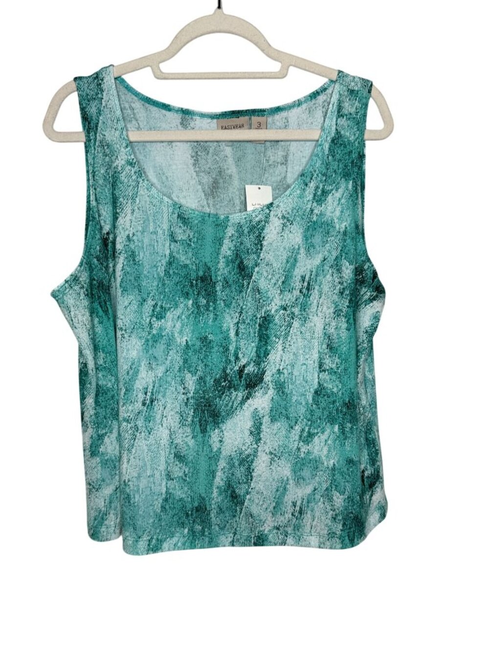 Chicos Easywear Modern River Timeless Tank Aqua Abstract Print Size 3 NWT